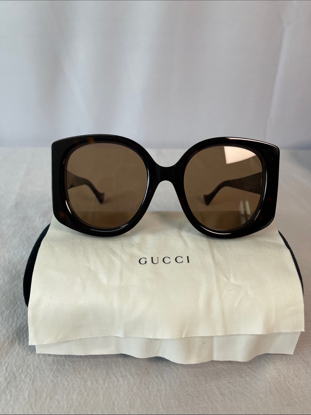 Gucci GG1257S 002 Oversized Square Tortoise Sunglasses Brown Lens Authenticated